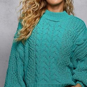 POL Teal Cable Knit Sweater